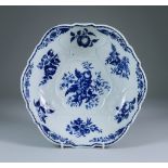 A Caughley Salad Bowl, Circa 1770, printed in blue with the "Pine Cone" pattern, the exterior