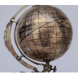 An Ottoman Silvery Metal, Niello and Engraved Table Terrestrial Globe, Late 19th Century, with