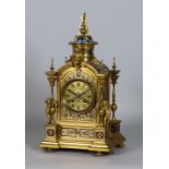 A Late 19th Century French Gilt Brass and Champleve Enamelled Mantel Clock, No. 612, the 3.25ins