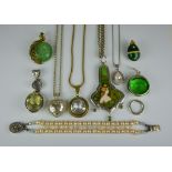 A Mixed Lot of Silver and Costume Jewellery, Modern, comprising - silver chain with painted panel,