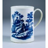 A Worcester Tankard, Circa 1770-1775, printed in blue with "Le Peche" and "La Promanade" patterns,