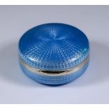 An Early 20th Century Continental Silver and Pale Blue Enamel Circular Box, with import marks for