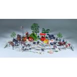 A Small Collection of English Painted Lead Farm Models, including animals, trees, figures, a well,