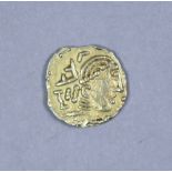 A Gold Thrymsa, Diademed Bust to Emperor's Type, Circa 635-645, 12mm, 1.3g, VF