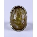 A Large Cabochon Gold Strand Rutilated Quartz Dress Ring, Modern, in 18ct gold mount set with