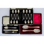Two George III Silver Hanovarian Pattern Berry Spoons, and Mixed Silverware, various makers and