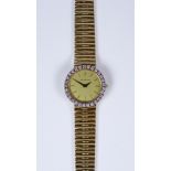 A Lady's Bueche Girod Manuel Wind Wristwatch, 9ct gold with diamond bezel, 25mm diameter case,