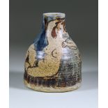 ***Eric James Mellon (1925-2014) - Elm ash glazed stoneware vase decorated with Europa and the Bull,