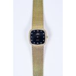 A Lady's Omega Quartz Wristwatch, model "De Ville", 18ct gold with diamond bezel, 23mm square
