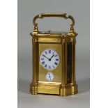 A Late 19th Century French Gilt Brass Carriage Clock with Alarm, No. 7801, the 1.875ins diameter