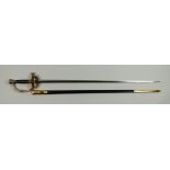 A French Naval Sword, Late 19th/Early 20th Century, 31ins double edge bright steel blade, brass