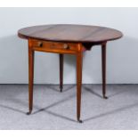 A George III Mahogany and Satinwood Banded Oval Pembroke Table, fitted one real and one dummy