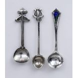 Three Edward VII Arts & Crafts Silver Salt Spoons, one by Liberty & Co, Birmingham 1901, with oval