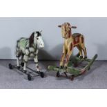 A Child's Dappled Grey Push-Along Horse, on black metal frame base with wheels, 22ins overall x