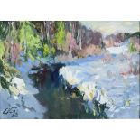 ***Edgars Vinters (1919-2014) - Oil Painting- "The stream in winter", initialled and dated '96,