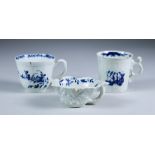 A Worcester Pleat-Moulded Coffee Cup, Circa 1755-1760, painted in blue with the "Fisherman and