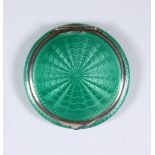 An Early 20th Century Silver, Silver Gilt and Green Enamel Circular Compact, with incomplete