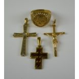 A Mixed Lot of 18ct Gold Jewellery, Modern, comprising - two gem set crosses, a crucifix and a