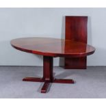 A Modern Rosewood Oval Extending Dining Table, with two extra leaves, on twin pedestal base, 90ins x
