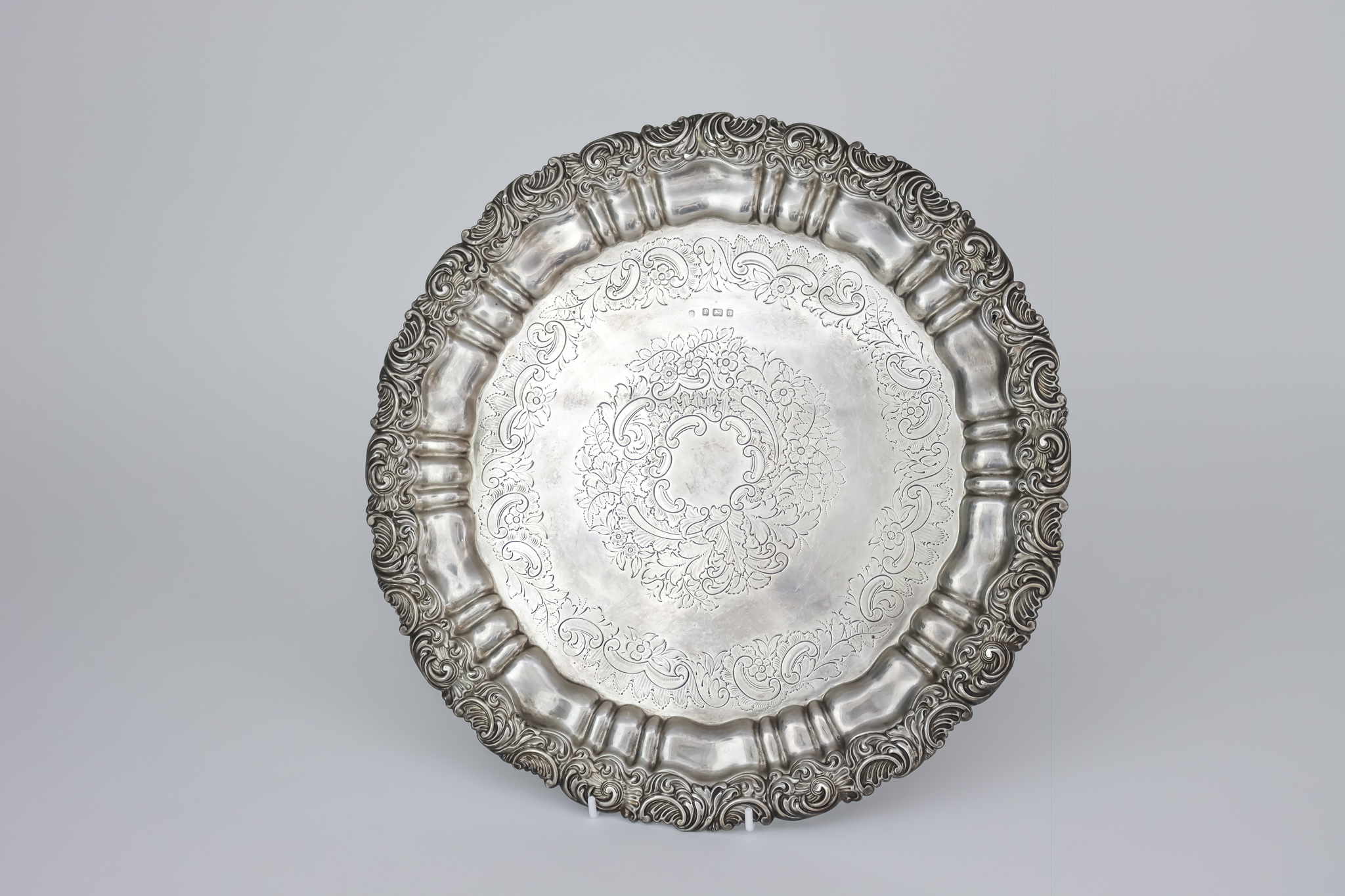 A Late Victorian Silver Circular Salver, makers mark rubbed, Birmingham 1900, the shaped and moulded