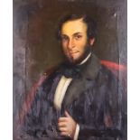 19th Century English School - Oil painting - Portrait of a gentleman wearing frock coat and high