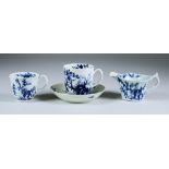 Four Pieces of Worcester, Various Dates, painted in blue with "The Prunus Root" pattern,