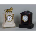A Late 19th Century French Black and Rouge Marble Mantel Clock, and a Timepiece, the clock with 3.