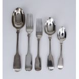 A Selection of Georgian and Victorian Silver Fiddle Pattern Flatware, various makers and dates,