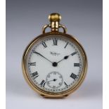An Early 20th Century 9ct Gold Cased Open Faced Keyless Lever Pocket Watch, by AWW Co. Waltham