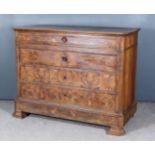 A 19th Century French Walnut and Figured Walnut Commode, with plain top, angled front corners,