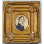 Early 19th Century English School - Pen and watercolour - Miniature portrait painting of a young man