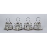 A Set of Four Late Victorian Silver Circular Three Division Cruets, by Horace Woodward & Co Ltd,