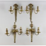 Two Pairs of Brass Twin Wall Lights of Neo-Classical Design, 20th Century, with urn pattern