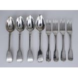 A Selection of Georgian and Victorian Silver Fiddle Pattern Flatware, including, seven table