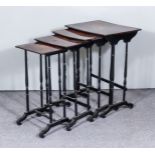 A Nest of Four Simulated Satinwood, Rosewood and Ebonised Rectangular Occasional Tables, the tops