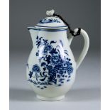 A Worcester Milk Jug and Cover, Circa 1765-1785, printed in blue with the "Fence" pattern, the lid