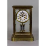 A Late 19th Century French Brass Four Glass Mantel Clock, No. 2060, the 4ins enamelled chapter