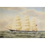 Harold Percival (1868-1914) - Watercolour - The iron barque 'Forfarshire' under sail, signed and