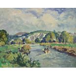 Attributed to Ethelbert White (1891-1972) - Pair of oil paintings - River scenes with boats, board