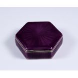 An Early 20th Century Continental Silver and Purple Enamel Hexagonal Box, by A W and stamped 935