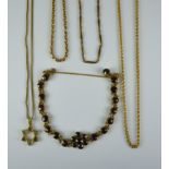 A Mixed Lot of 9ct Gold Chains, Modern, comprising four neck chains, 440mm, 520mm, 480mm, one with