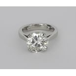 A Diamond Solitaire Ring, Modern, platinum set with a brilliant cut round diamond approximately 4ct,