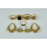 A Quantity of 9ct Gold, Modern, comprising - two pairs of hoop earrings (pierced ears), a keeper