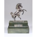 An Elizabeth II Cast Silver Model of a Rearing Horse - "Invicta", by Oclee & Son, London 1977,