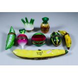 Eight Limoges Porcelain Fruit and Vegetable Trinket Box Models, Late 20th Century, including -