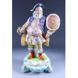 A Pair of Porcelain Figures of Musicians, 19th Century, after Meissen originals, she playing the