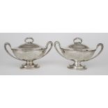 A Pair of Late George III Silver Oval Two-Handled Sauce Tureens and Covers, by John Wakelin &