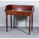 A Victorian Mahogany Tray Top Table, with reeded edge to top, fitted two frieze drawers, on turned