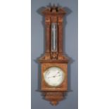 A Late Victorian Oak Aneroid Barometer and Thermometer, by Negretti & Zambra of London, No. 29313,