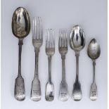 A Selection of Georgian and Victorian Silver Fiddle Pattern Flatware, various makers and dates,